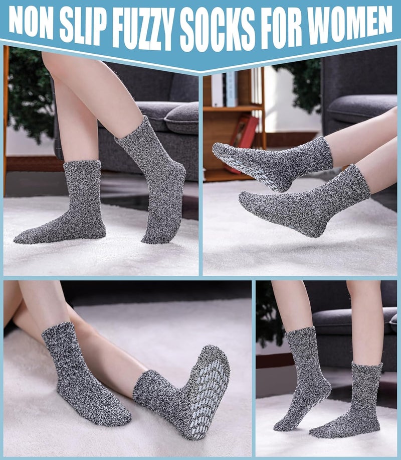 Yebing Store Non Slip Hospital Socks for Women with Grips Fuzzy Cozy Anti Skid Slipper Socks Winter Warm Soft Fluffy Sleep Socks - Image 2